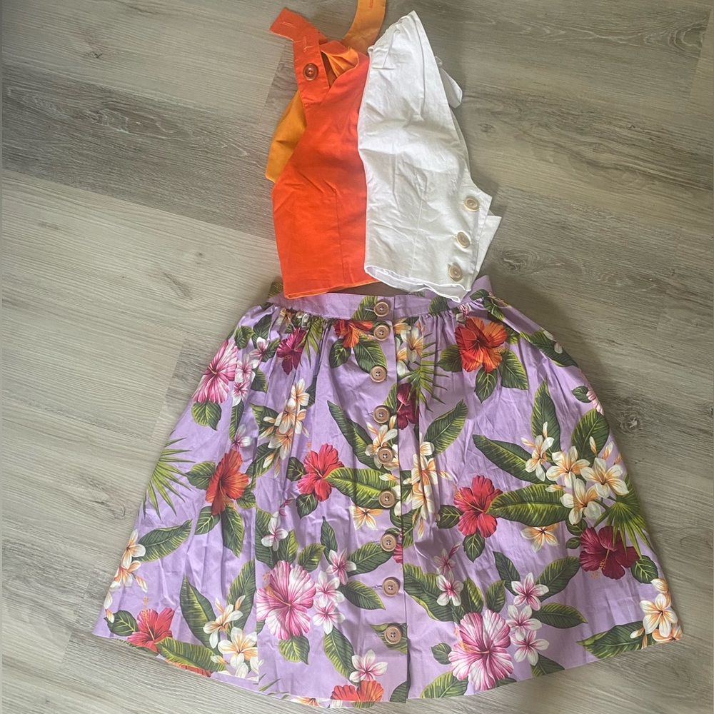 Tiki skirt and two halter style tops